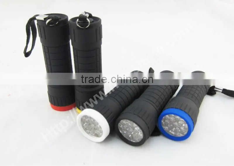 mini multicolor 14 led rubber flashlight with 3aaa battery