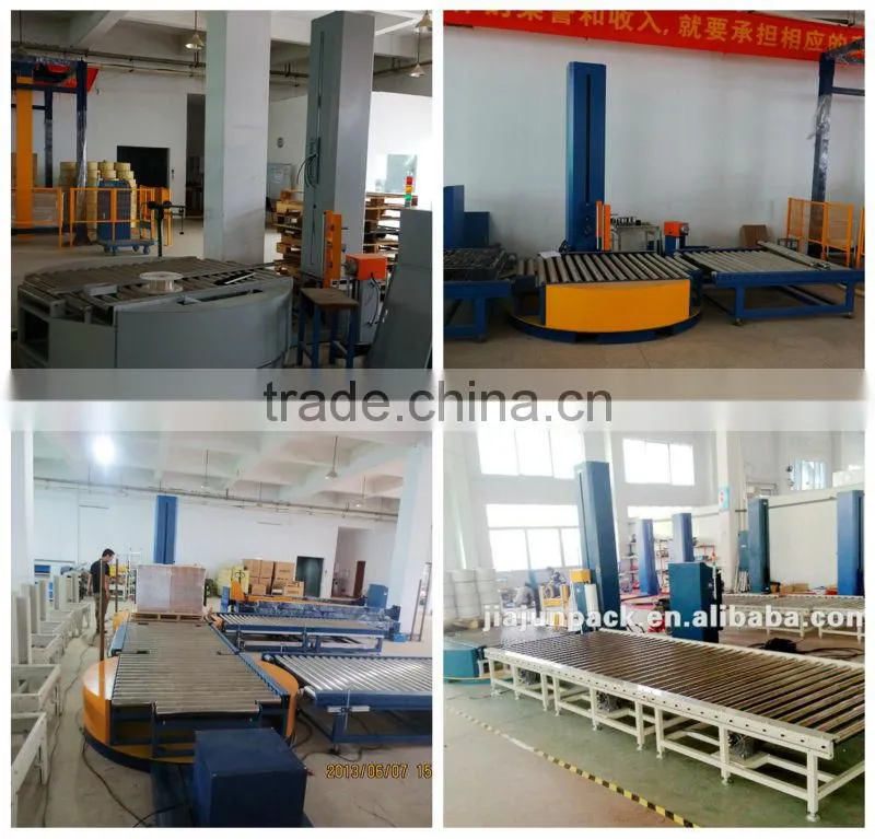 fully automatic rotary arm pallet wrapping machine with conveyor