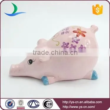 Cute pink hand painted ceramic pig modern home decor