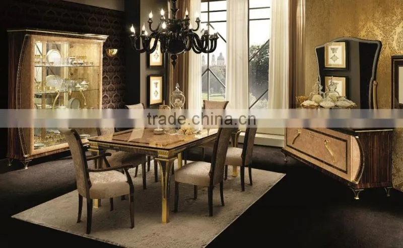 2016 NEW ITEM European Style Beige Color Solid Wood Dining Room Set/Italian Classic Inlay Dining Room Furniture (MOQ=1 SET)