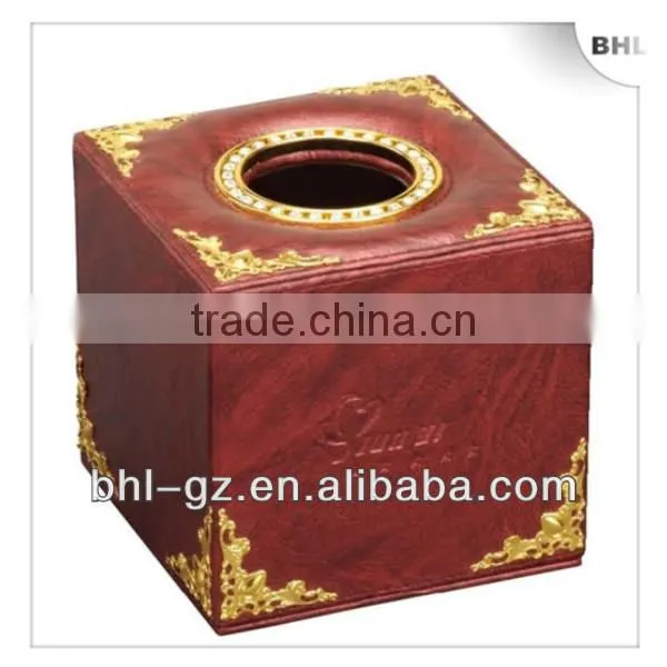 Hotel amenity PU leather rectangular tissue box with gold foil M-1A-1(PW-13) for sale, Chian Manufacturer