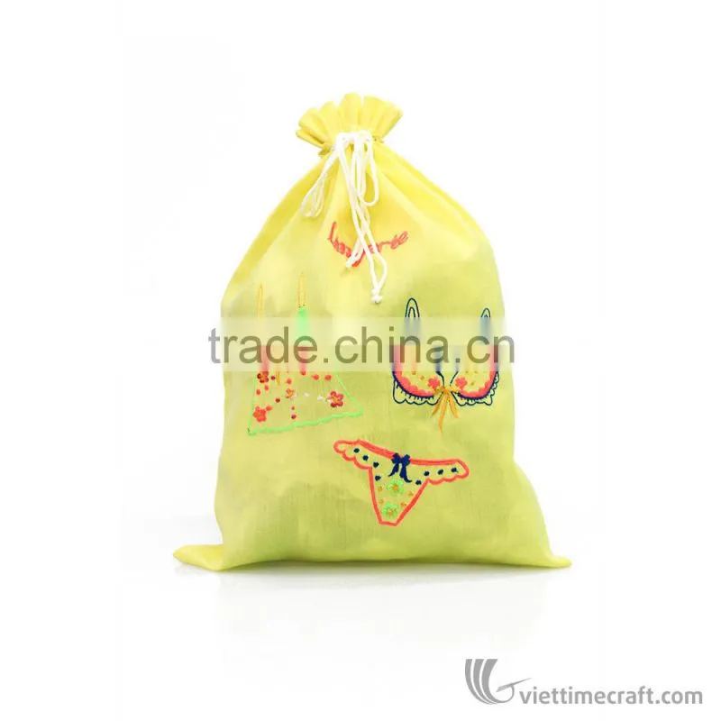 Handmade embroidery silk underwear storage bag, lingerie drawstring bag