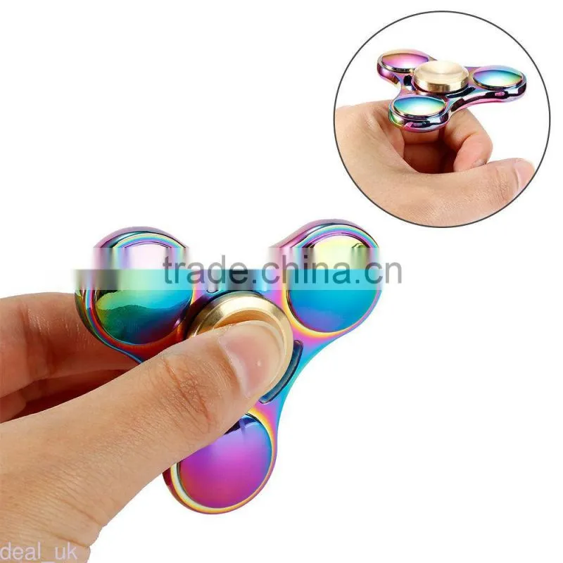 2017 new hot Rainbow EDC Hand Spinner finger gyro Tri Fidget Focus Desk Toys Stocking Stuffer Kids/Adult