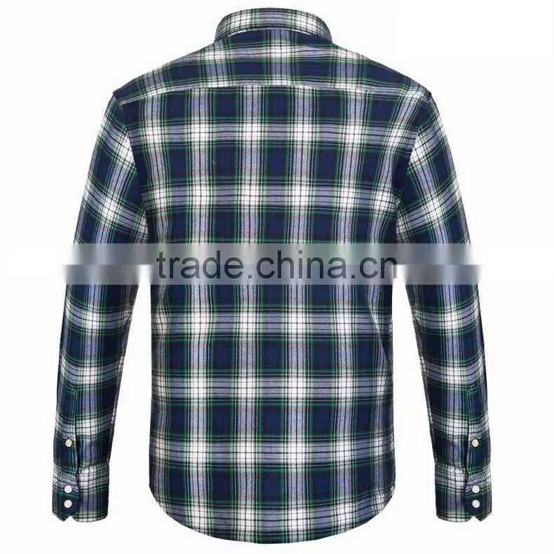 2014 Fashion 100%polyester mens casual long sleeve plaid shirt