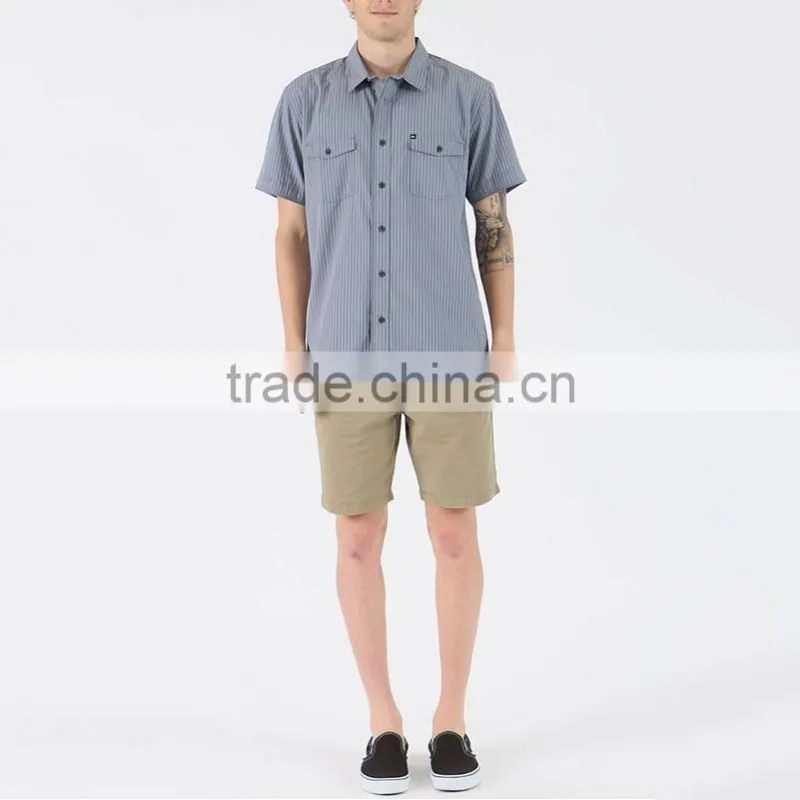 New stylish dress shirt with square collar plain grey mens short sleeve silk shirts