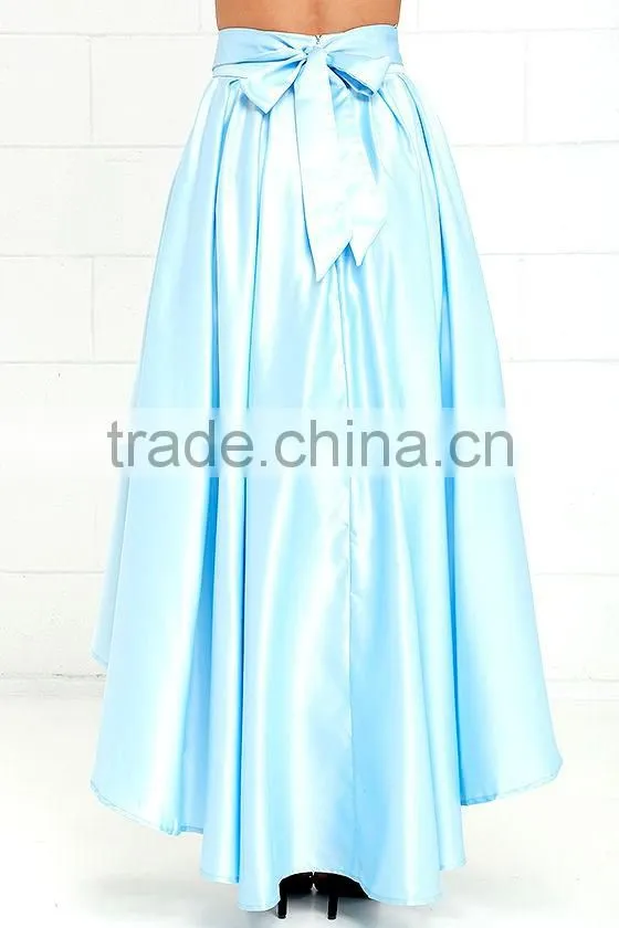 Latest banded waist pleated skirt fashion high low design maxi skirt 2016