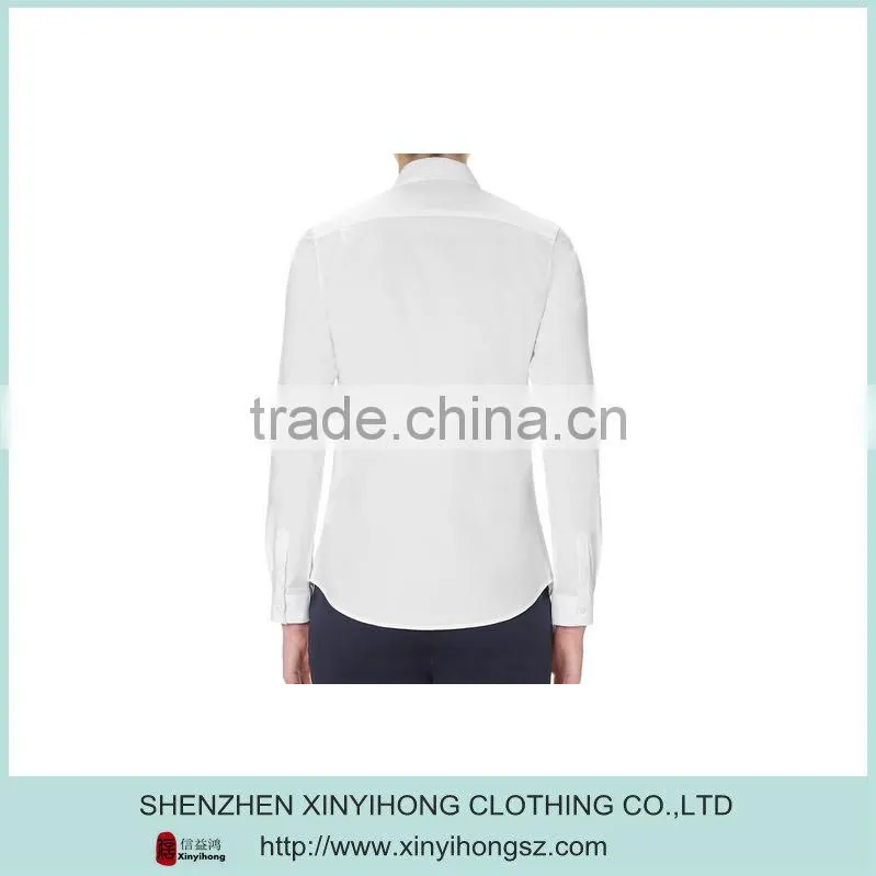 Blank White Cotton Stretch Womens Slim Fitted Fashion Dress Shirts