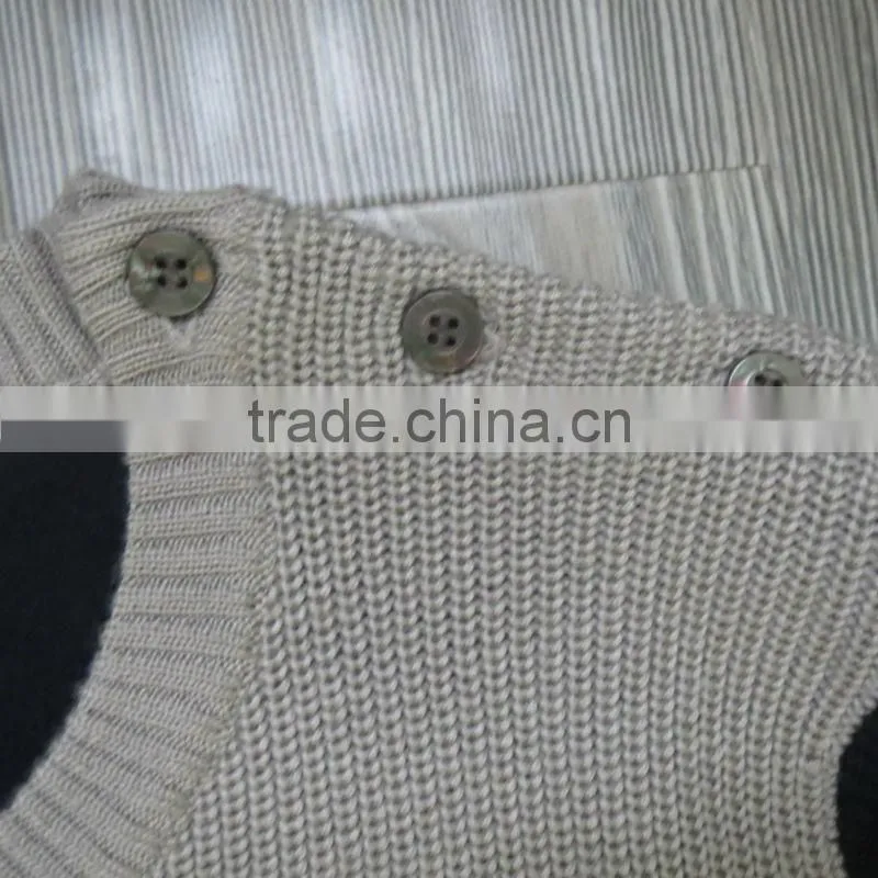 Grey/Dark blue color combine shoulder button design sweater men