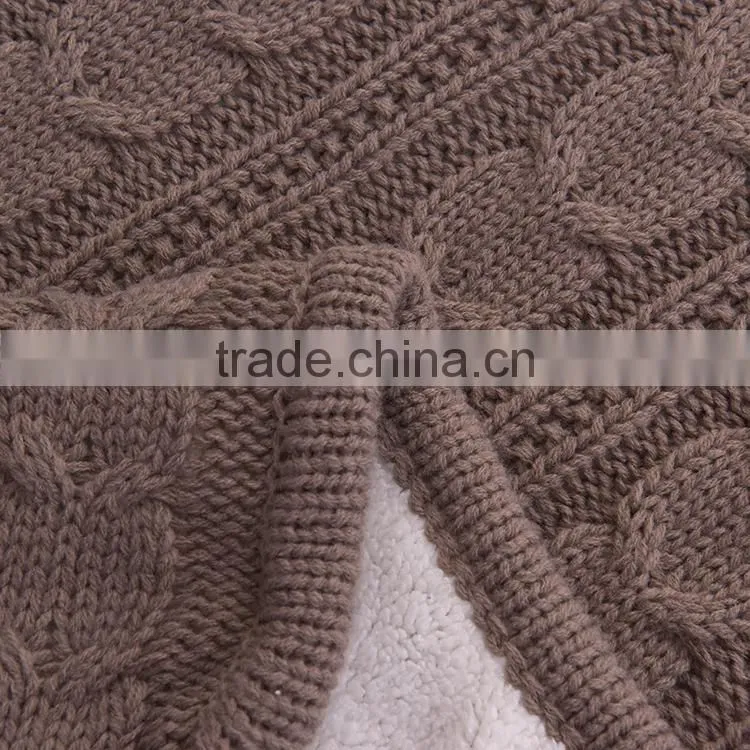 hot selling soft acrylic knitting crochet blanket backside sherpa