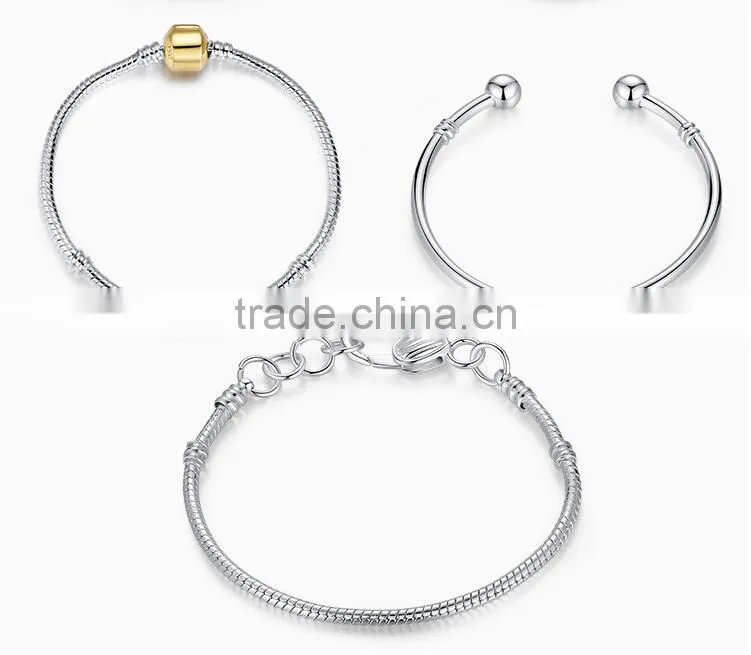 Bracelet Snake Chain Fits Glass or Alloy Beads Fits,Silver Plated Snake Chain Classic Bead Barrel Clasp Bracelet for Beads Charm