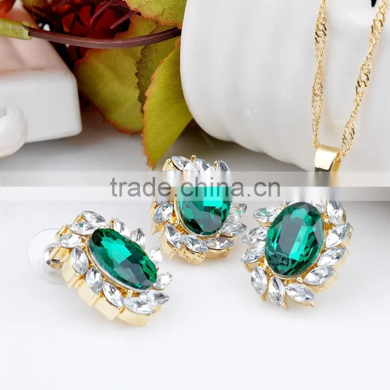 New Wedding Women Fashion Rhinestone Necklace Crystal Earrings Charm Jewelry Set