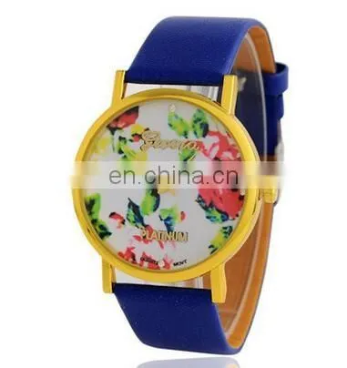 Women Quartz Watch Top Fashion Flower Female Clock Newly Design Simple Lady Dress PU Leather watch