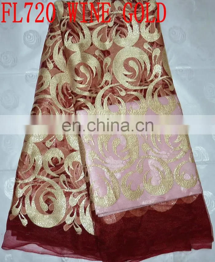 latest fashion embroidery organza lace with sequins(FL720)