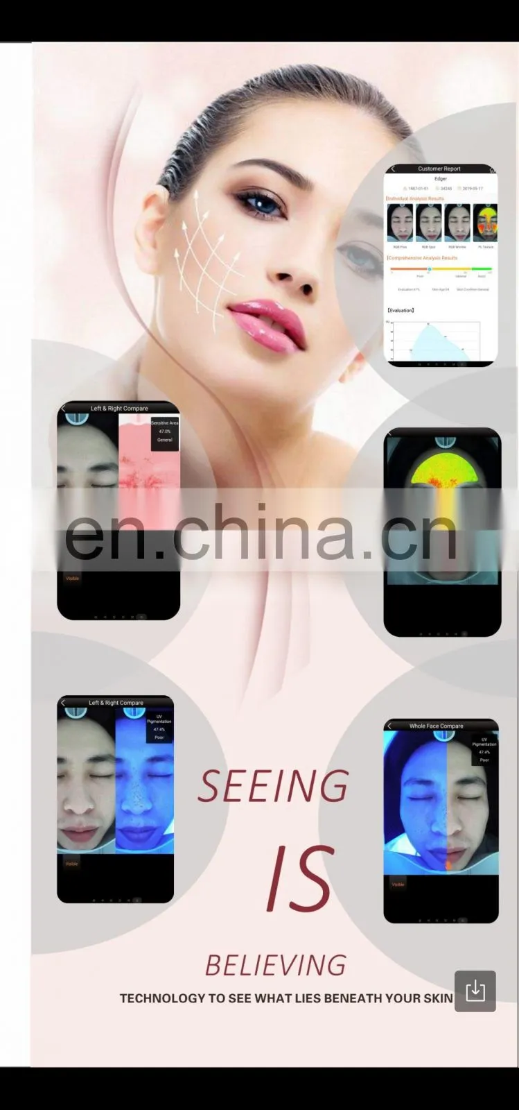 Newest multi-language support skin analyzer scan facial skin analysis 3D digital analyzer for salon