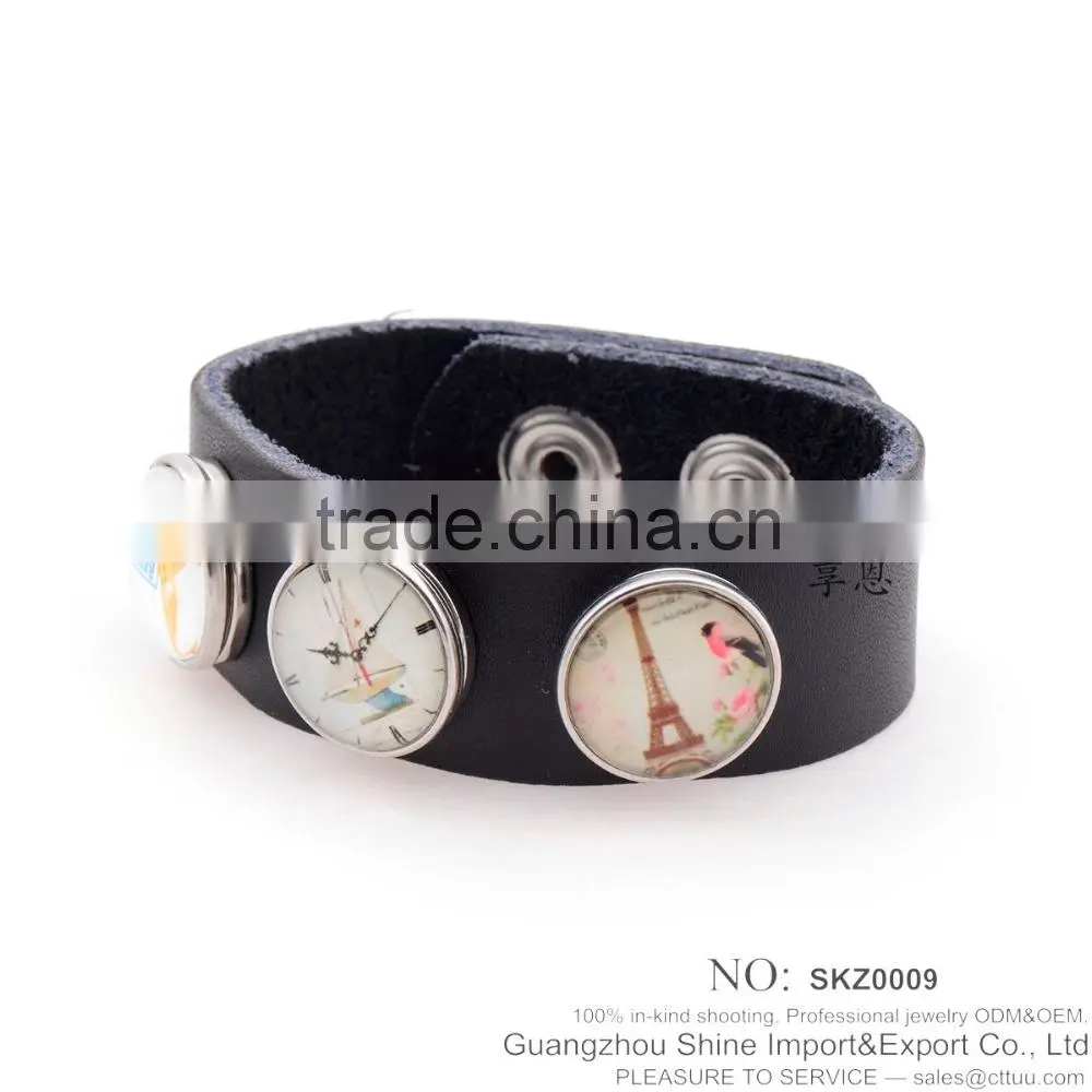 Hot sale real genuine leather bracelet with snap button bracelet