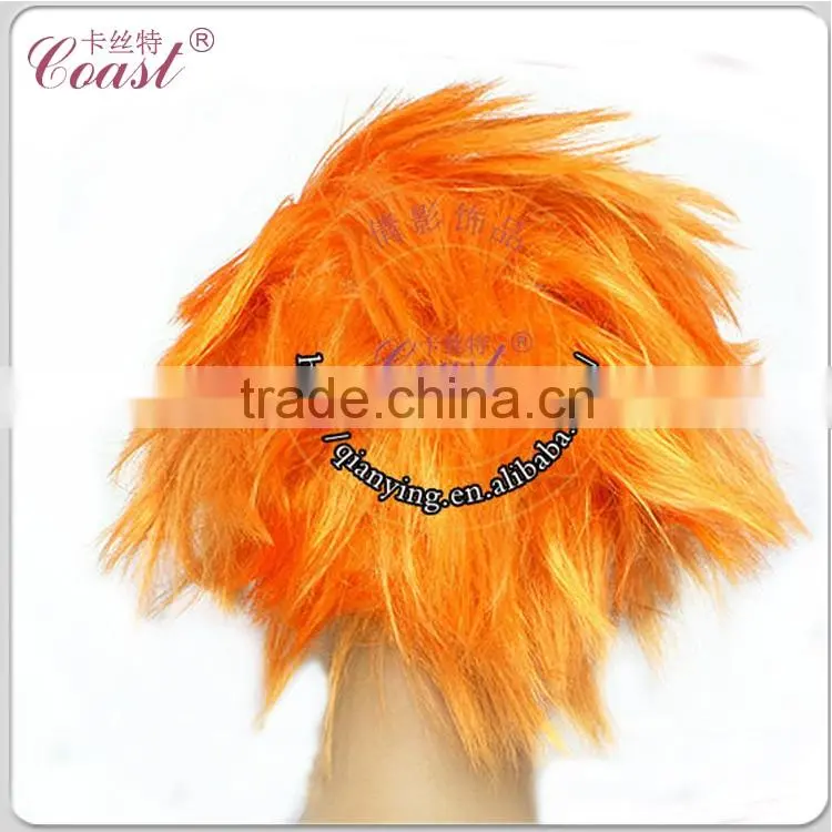 Short orange color naruto men cosplay wig