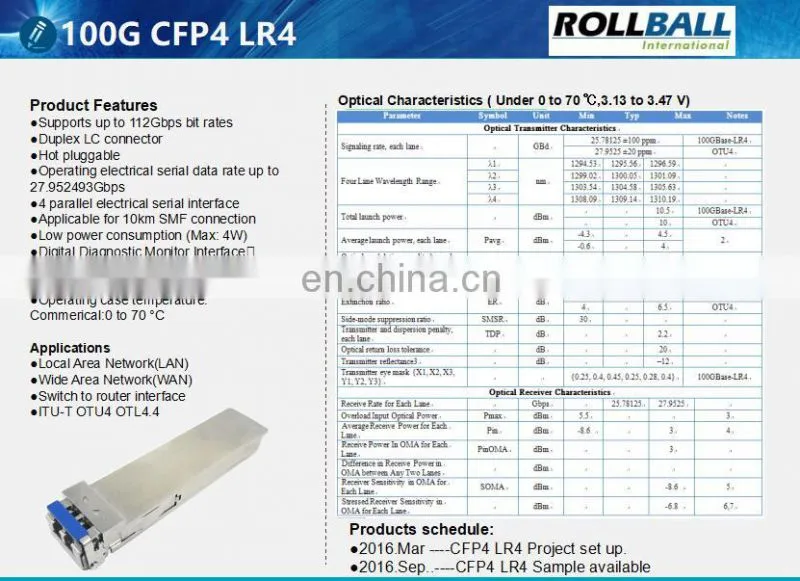 100Gb CFP CPP2 CFP4 Transceiver Module 100G LR4 100GBASE-LR4 CFP Module SMF 10km