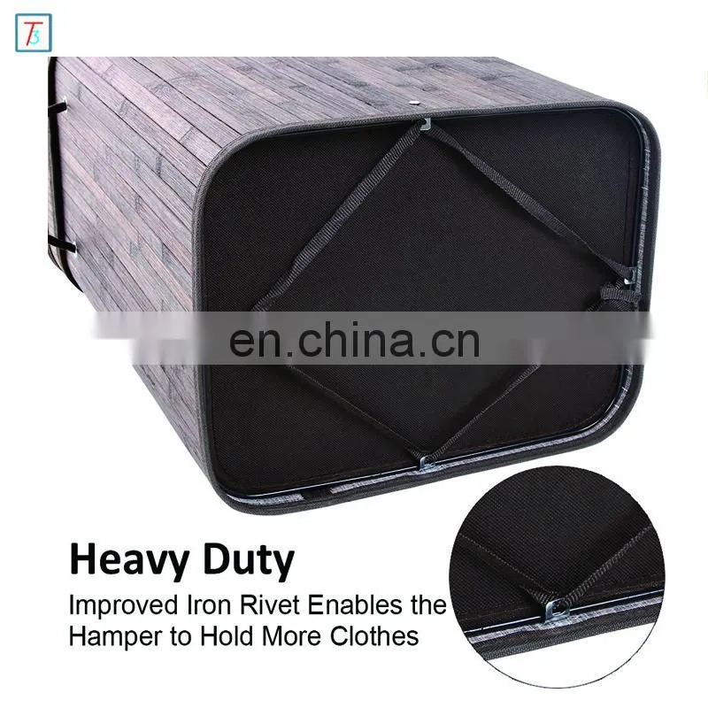 Bamboo Laundry Hamper Storage Basket Folding Dirty Clothes Hamper with Lid Handles and Removable Liner