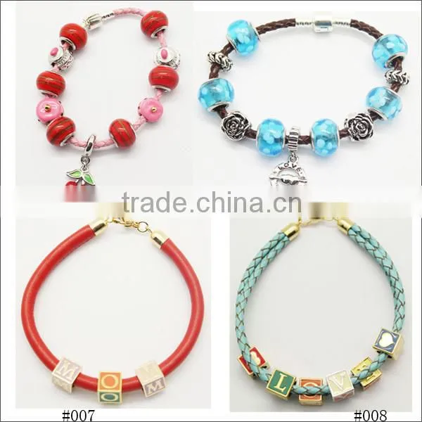 handmade color leather bracelets wholesale with DIY beads