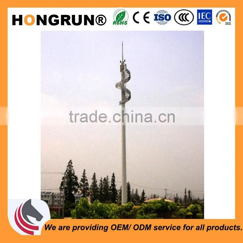 Telecommunication Steel Pole, GSM Communication Tower with Galvanization and Powder Coated