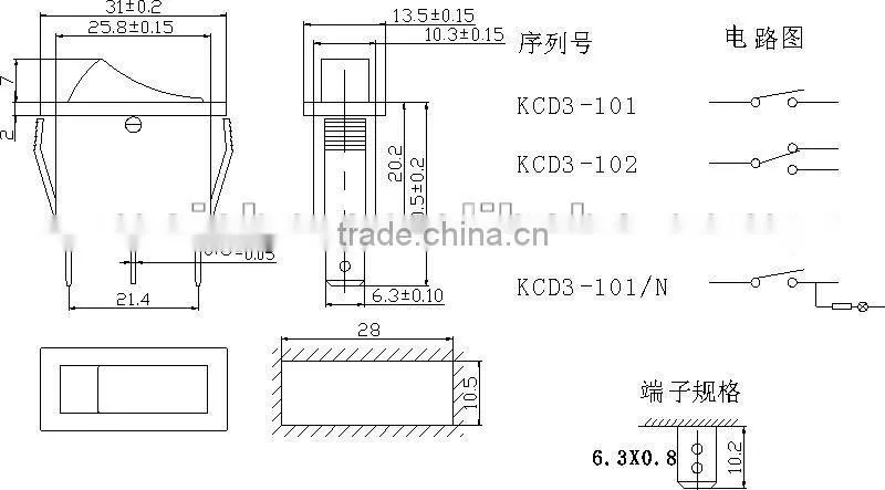 on-off-on 3 pin black rocker power switching 250v