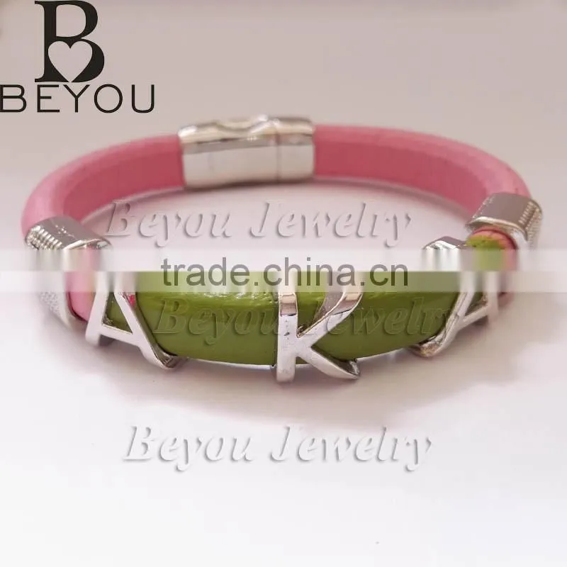 magnetic leather handmade bracelet bangle greek Sigma Gamma Rho Sorority Greek SGR custom LOGO Fraternity Sorority jewelry