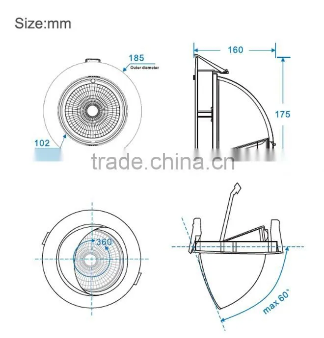2016 Hot sales 360 degree roatatable 26W gimbal led downlight for shop