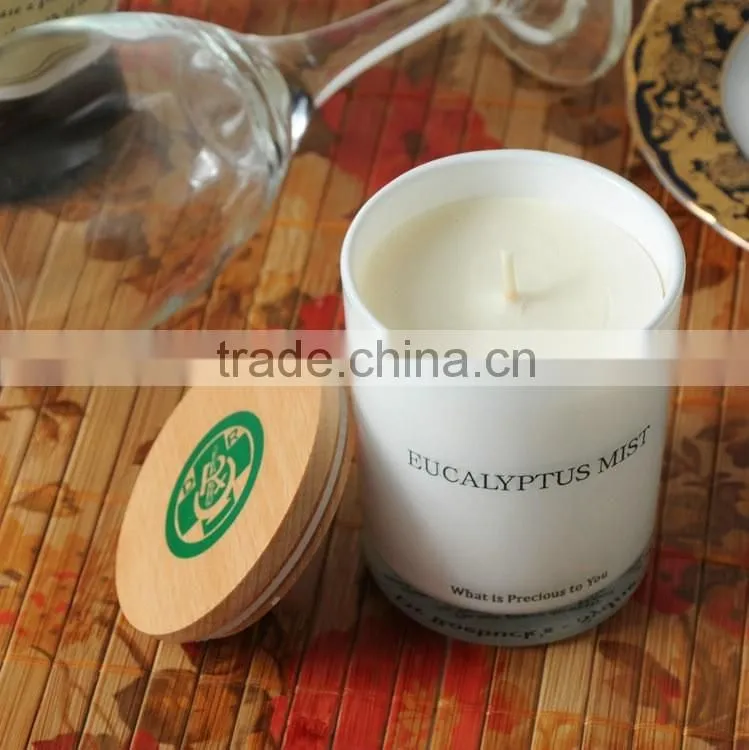 8oz painted white glass candle jars with wood lid for making scented candles