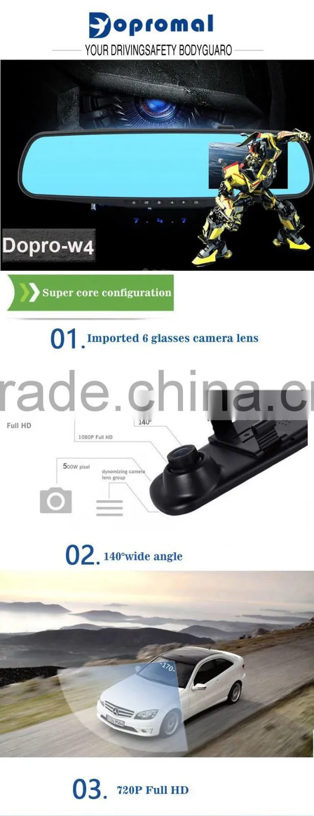Hd dual lens car dvr rearview mirror camera,car rear view mirror monitor