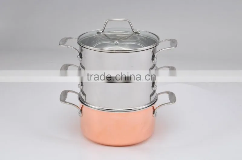 LFGB FDA 18cm multiple 3tier steamer set Tri-ply copper -- Xinxing Factory