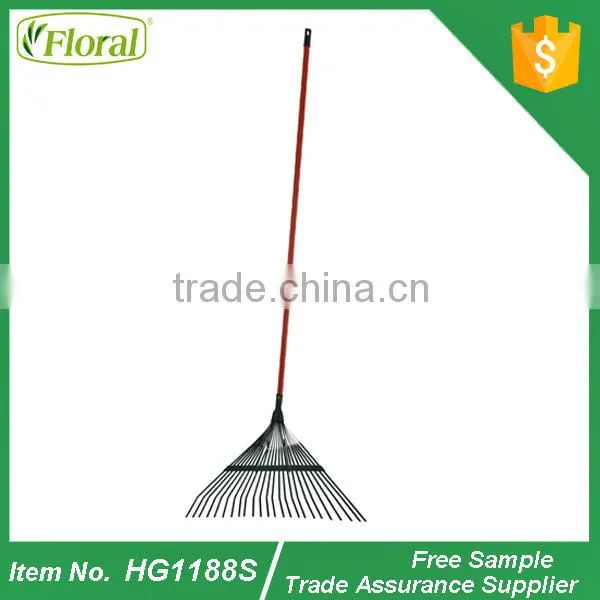 metal leaf rake with wooden handle
