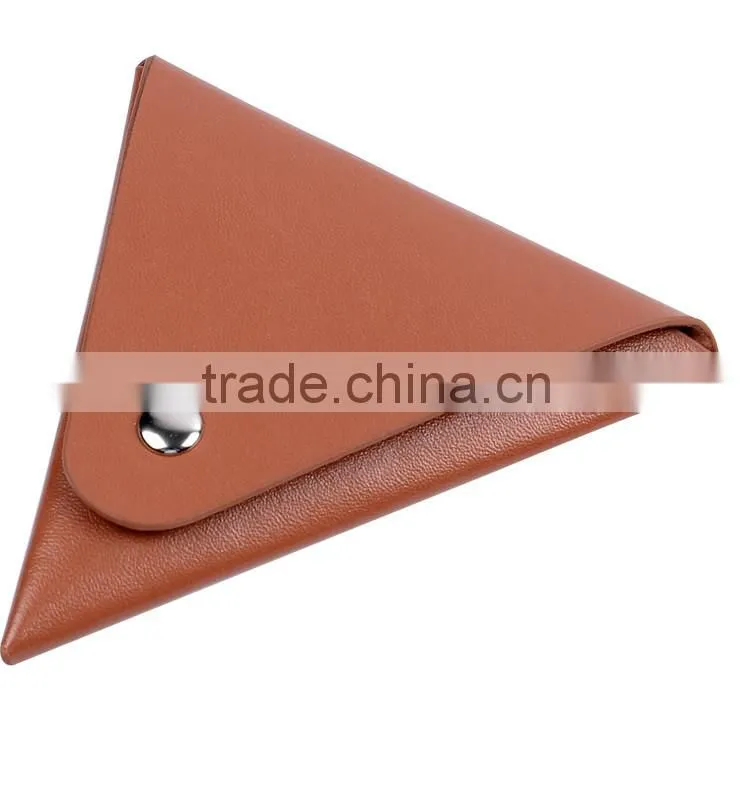 Brown mini leather coin purse wallet with triangle shape for laldies