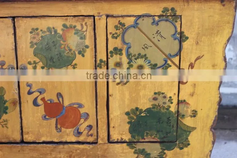 Asian Antique Vintage Hand Painted Mongolia Cabinet