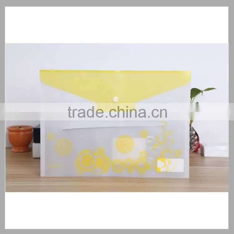 office stationery A4 clear plastic bag PP clear file folder envelop shape document file bag with snap closure