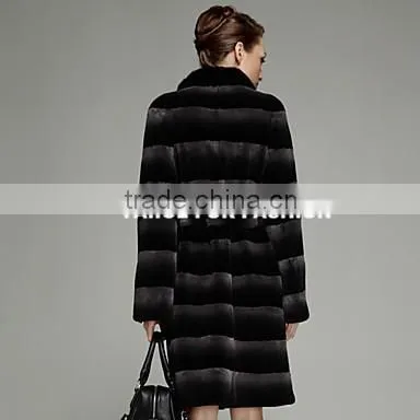 rex14006 Brilliant Long Sleeve dyed Rex Rabbit Fur Coat