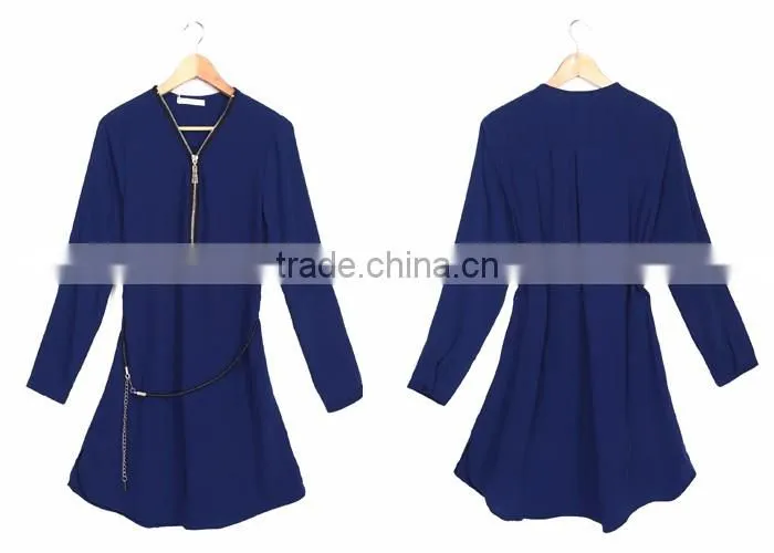 2016 Hot Sale Women Blue Chiffon Long Sleeve Top in China