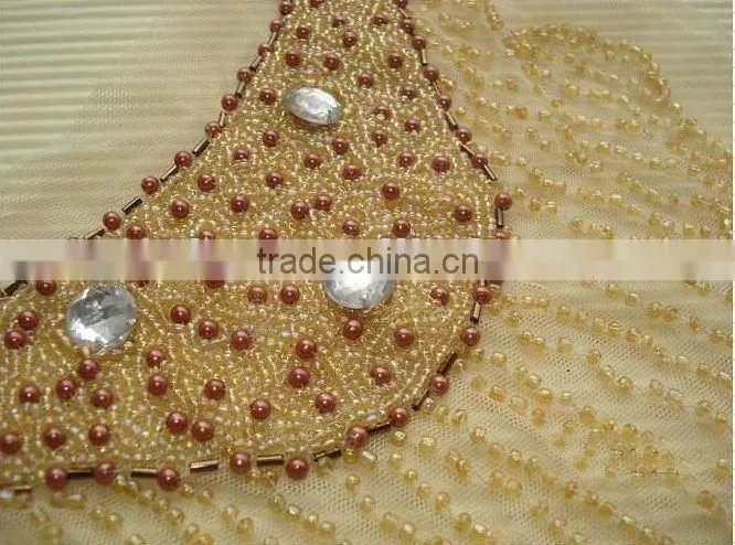 Handmade beaded appliques, design of neck of suit, embroidery motifs lace