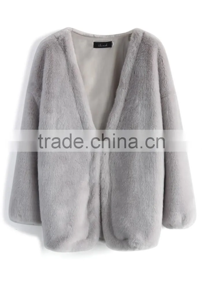 2016 Hot Selling Grey Color long rabbit fur coat made in China