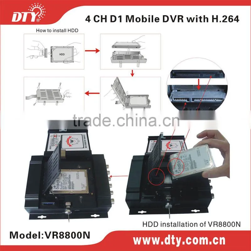 DTY VR8800G continuous record h264 cooling system d1 4ch dvr with gps