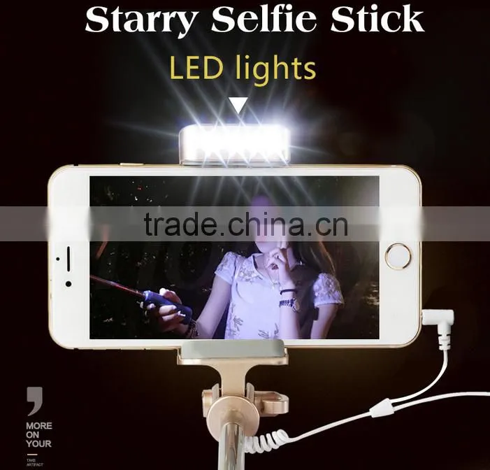 2016 new design Power bank mini monopod selfie stick with flash light and mirror