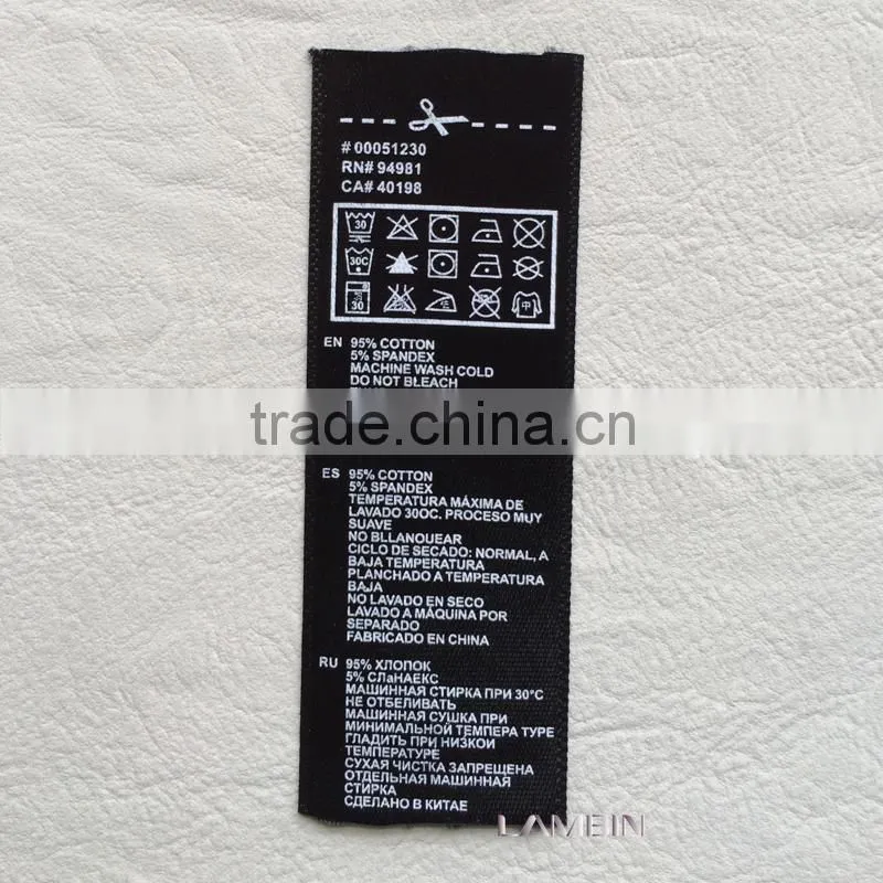 Wool coat black satin ribbon tape printed washing care label