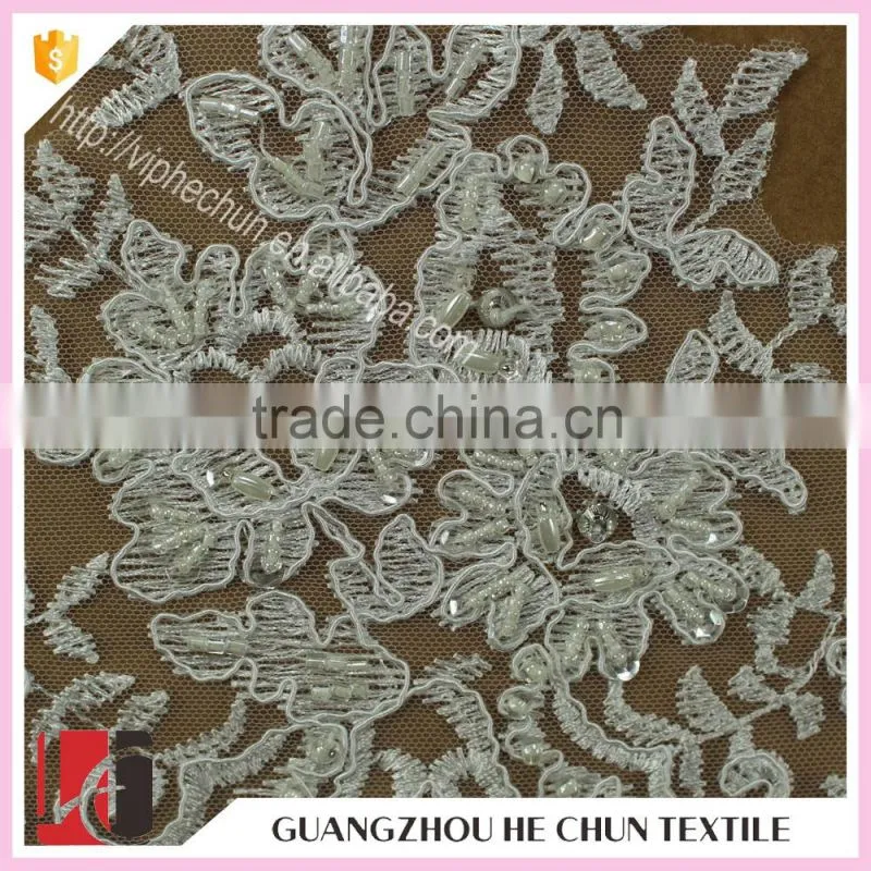 HC-2343-1 Hechun Women Embroidery Bead Polyster Corded Lace Bridal Trim