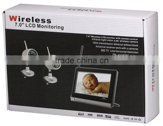 2.4GHz Wireless 7.0" LCD 1 in 2 Video Baby Monitor with IR Night Vision Surveillance Camera