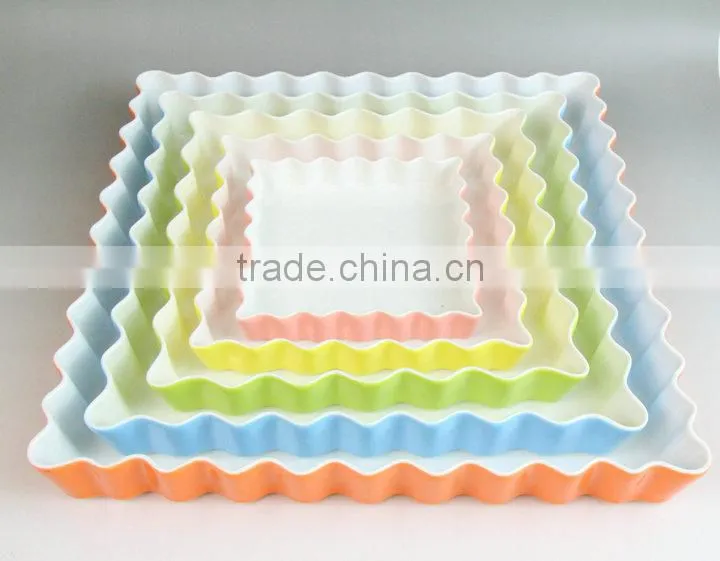 Bakeware colorful glazed corrugated ceramic square plate