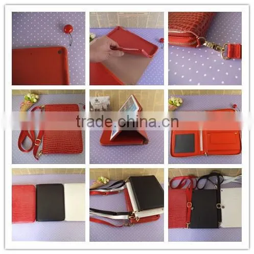 multifunction genuine leather case for ipad hangbag wholesale with stand function
