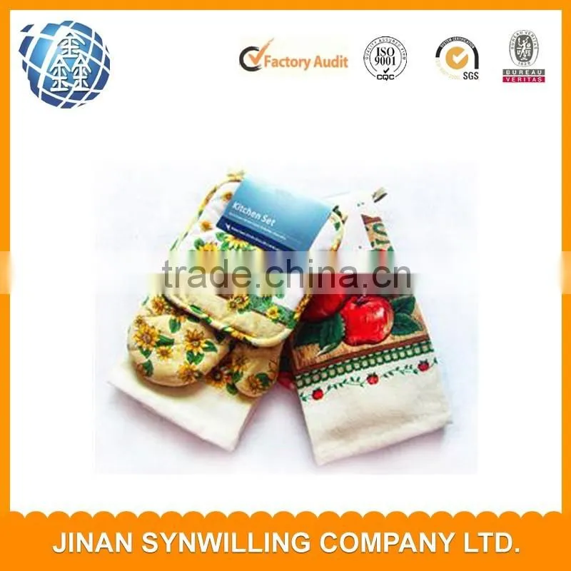 Factory Stock Kitchen Textile Set mitt potholder Stock 3pcs kitchen towel set