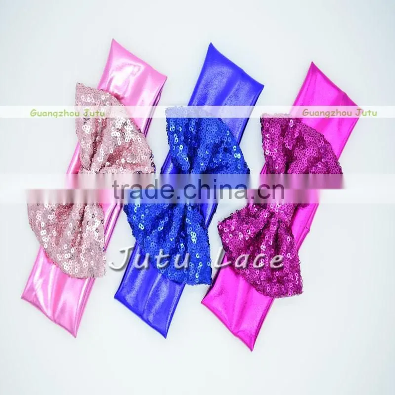 Beautiful Fancy Baby Knit Headbands with Bows - glitter sequin bow with shiny elastic hairbands