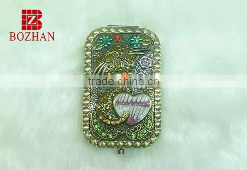 Good quality & sale bronze rhinestone makeup mirror/ charm bronze pocket mirror/high quality rhinestone cosmetic mirror