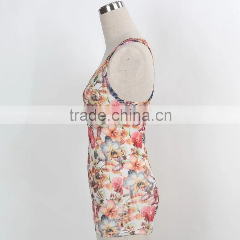 F5S15017 Rib Waist Printing Tank Top Women Fitness Latest Design