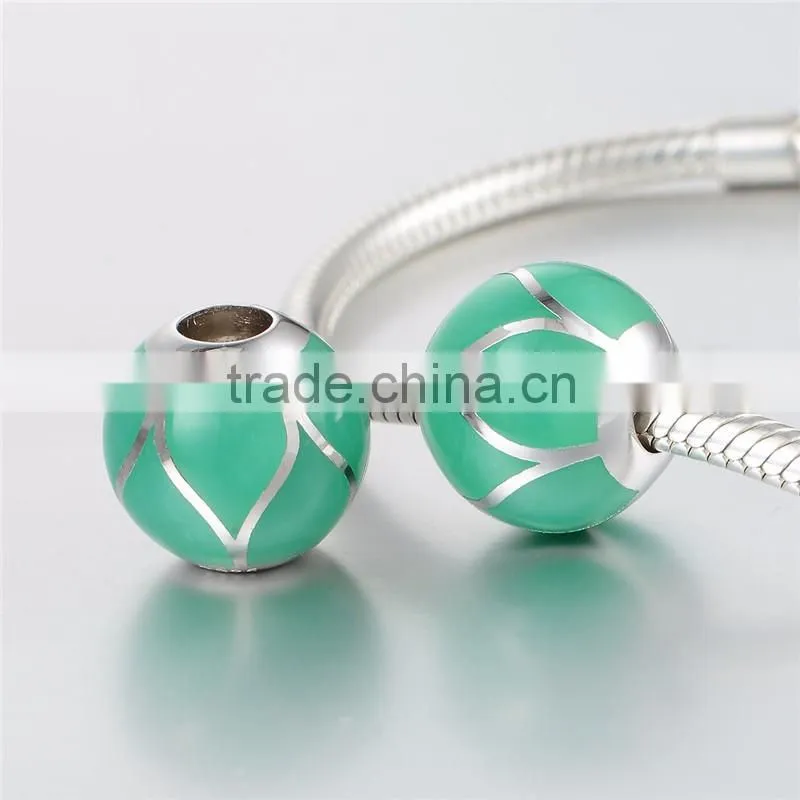2016 Simple Design Green Color Enamel Jewelry Charm Beads